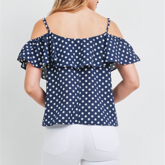 POLKA-DOT COLD SHOULDER BLOUSE - Picture 2 of 4